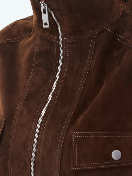 Женская замшевая куртка премиум класса 3087з, коричневая, размер 46, артикул 24690-2