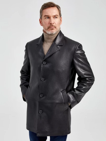 Мужская кожаная куртка на пуговицах 21/1, черная, размер 46, артикул 29611-1