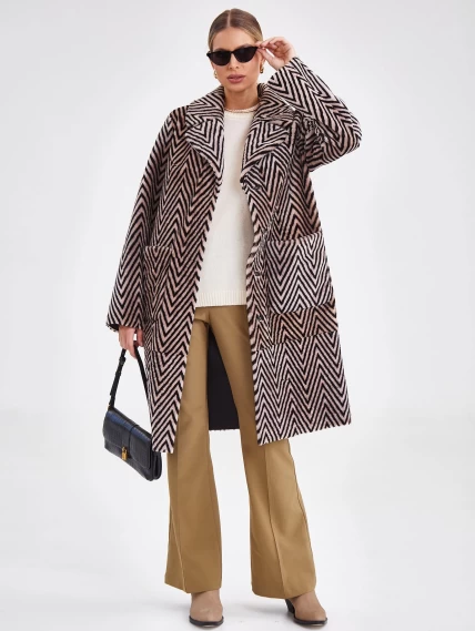 Двустороннее женское полупальто из натуральной овчины премиум класса 2019, бежевое, размер 50, артикул 64000-0