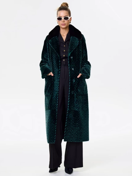 Двусторонняя женская дубленка с воротником из меха норки премиум класса 2003, зеленая, размер 46, артикул 62471-5