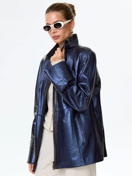Женская кожаная куртка 375ш, синяя, размер 62, артикул 90710-6