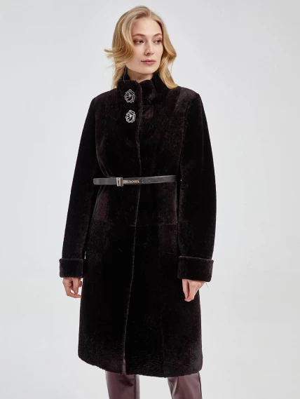 Демисезонный комплект женский: Полупальто из астрагана 15мех + Брюки 02, коричневый/бордовый, р. 42, арт. 111188-5