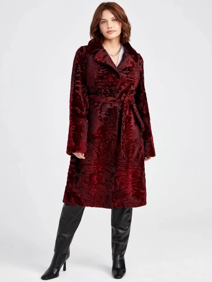 Зимний комплект женский: Шуба из каракуля Лола (в)_2 + Брюки 03, бордовый/черный, р. 48, арт. 111244-1