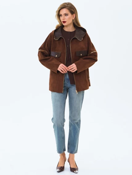 Женская куртка из натуральной замши премиум класса 3086з, коньячная, размер 46, артикул 24500-5