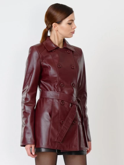 Женский утепленный кожаный двубортный френч 309ш, бордовый, размер 48, артикул 90841-1