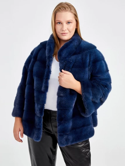 Демисезонный комплект женский: Куртка из меха норки Ольга (с) + Брюки 04, синий/черный, арт. 111186-3