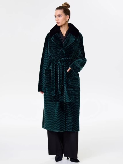 Двусторонняя женская дубленка с воротником из меха норки премиум класса 2003, зеленая, размер 46, артикул 62471-1