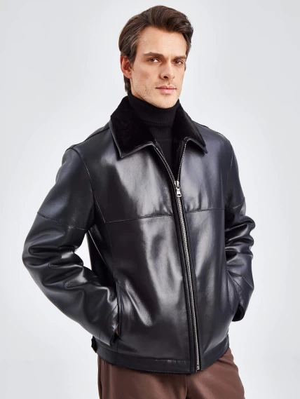 Короткая мужская дубленка премиум класса 140(пр), черная, размер 52, артикул 71420-1