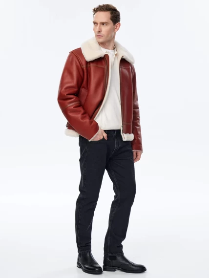 Короткая мужская дубленка пилот премиум класса 430, коньячная, размер 52, артикул 70770-0