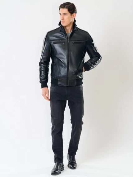 Мужская зимняя кожаная куртка на подстежке из овчины 515, черная, размер 50, артикул 40841-3