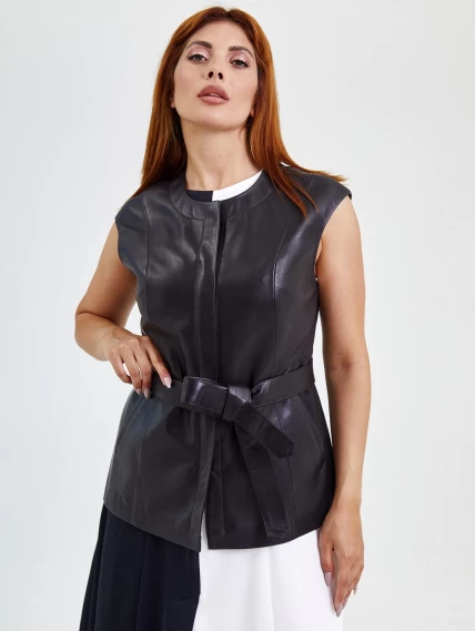 Женский жилет из натуральной кожи премиум класса 04, черный, размер 50, артикул 91720-0