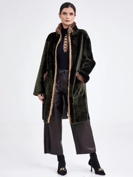 Женская двусторонняя дубленка из астрагана с мехом норки премиум класса 2018, хаки, размер 50, артикул 62770-1