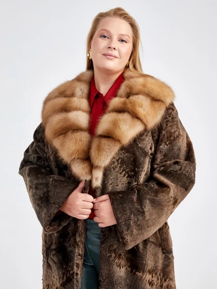 Зимний комплект женский: Шуба из каракуля Екатерина(вк) + Брюки 03, коричневый/оливковый, р. 54, арт. 111293-3