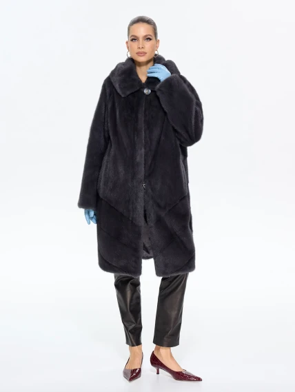 Женская норковая шуба с капюшоном М-101-9- 708, графитовая, размер 52, артикул 65370-4