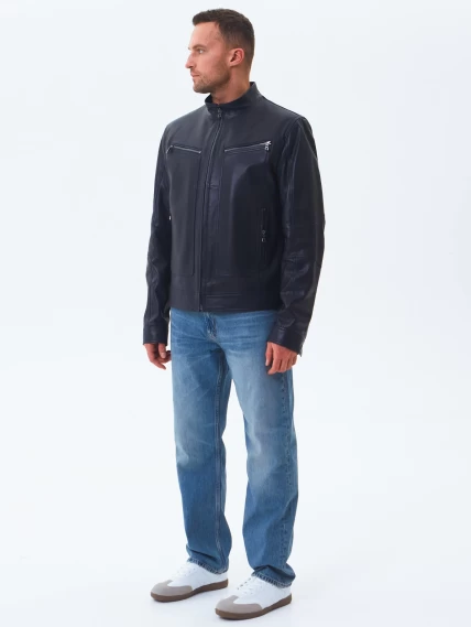 Кожаная куртка мужская 507, синяя, размер 50, артикул 28600-1