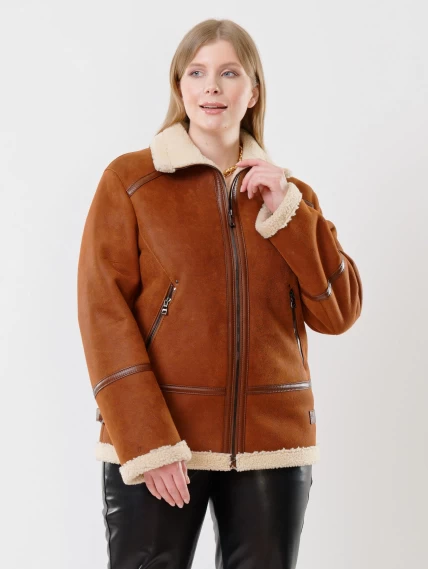 Демисезонный комплект женский: Дубленка 204 + Брюки 02, табачный/черный, р. 48, арт. 111198-3