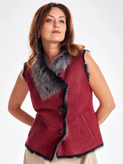 Меховой жилет из тосканы премиум класса для женщин 06, красный, размер 46, артикул 62430-4