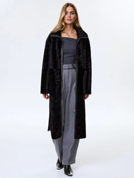 Длинная женская дубленка из астрагана премиум класса 2060, черная, размер 44, артикул 62490-1