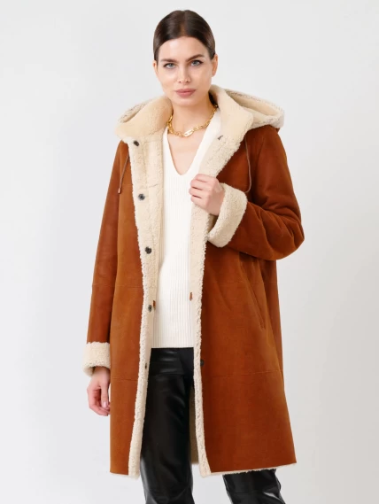 Зимний комплект женский: Дубленка 202 + Брюки 03, табачный/черный, р. 46, арт. 111320-2