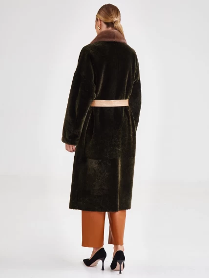 Двусторонняя двубортная женская шуба из астрагана с мехом норки премиум класса 2017, хаки, размер 48, артикул 62790-4