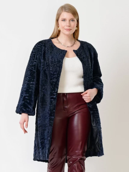 Зимний комплект женский: Шуба из каракуля 16438 + Брюки 02, cиний/бордовый, р. 52, арт. 111294-3