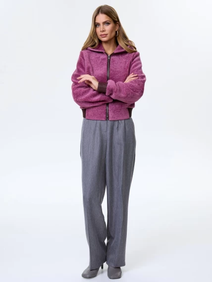 Женская куртка из меховой овчины с капюшоном премиум класса 57мех, сиреневая, размер 44, артикул 64460-1