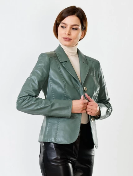 Оливковый кожаный женский пиджак премиум класса 316рс, размер 44, артикул 90250-0