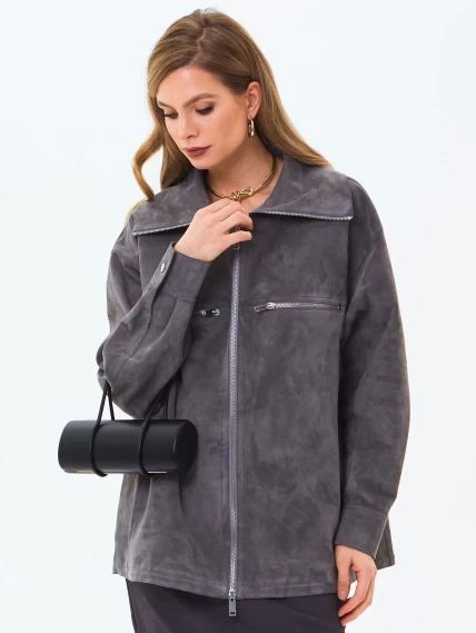 Удлиненная женская замшевая куртка премиум класса 3084з, серая, размер 46, артикул 24680-0