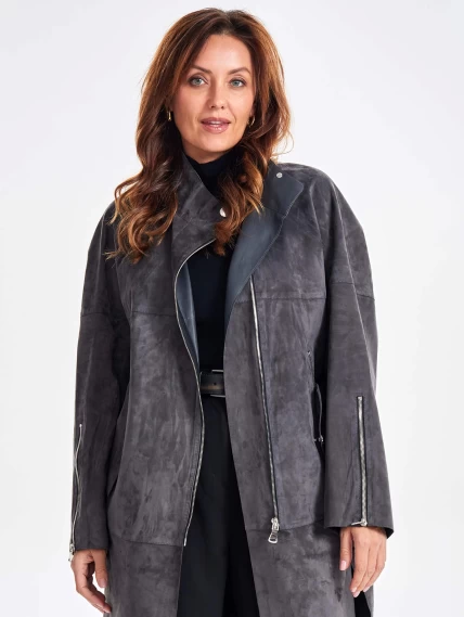 Стильное замшевое пальто оверсайз для женщин премиум класса 3041з, серое, размер 54, артикул 64100-4