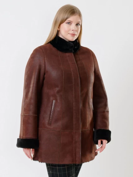 Женская дубленка на молнии с воротником стойкой 267, виски, размер 44, артикул 61170-2