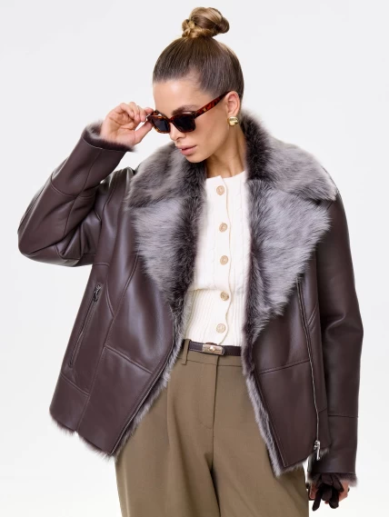 Короткая женская дубленка из тосканы премиум класса 2049, коричневая, размер 48, артикул 64200-0