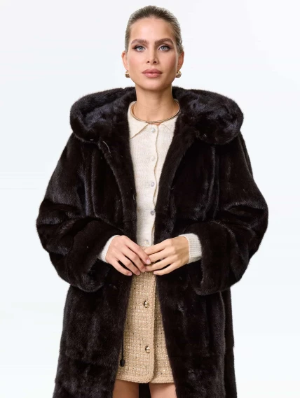 Шуба длинная из меха норки женская Надежда(к), черная, размер 48, артикул 64530-0