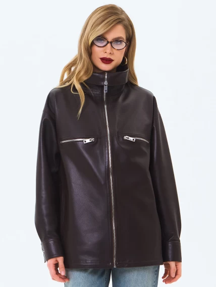 Кожаная куртка премиум класса для женщин 3084, коричневая, размер 48, артикул 24360-0