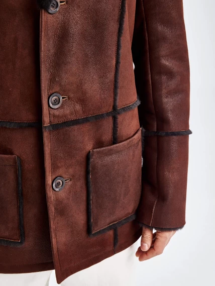 Дубленка пиджак с выпущенным мехом для мужчин премиум класса 434, виски, размер 54, артикул 71440-4