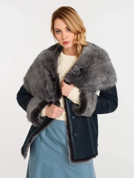 Зимний комплект женский: Дубленка 122 + Кожаная юбка 04, синий/голубой, р. 44, арт. 111329-3