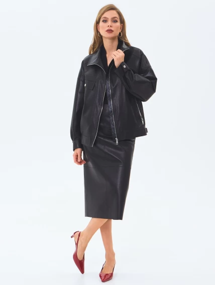 Женская кожаная куртка премиум класса 3087, черная, размер 50, артикул 24460-1