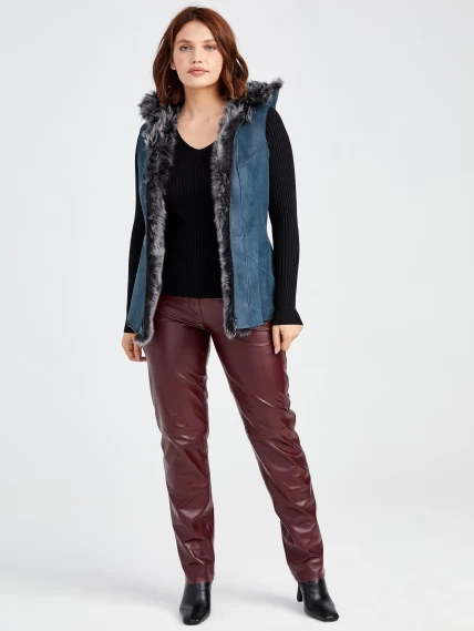 Демисезонный комплект женский: Меховой жилет 03(К) + Брюки 02, синий/бордовый, р. 48, арт. 111224-0