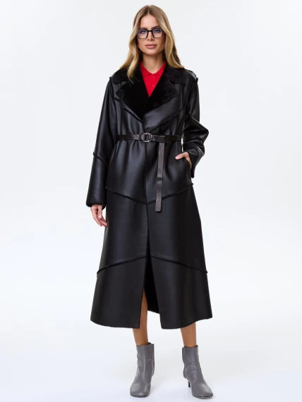 Длинная классическая женская дубленка премиум класса 2054, черная, размер 48, артикул 64170-4