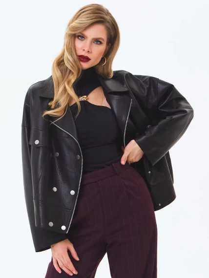 Короткая женская кожаная куртка косуха премиум класса 3085, черная, размер 46, артикул 24610-4