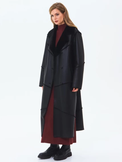 Классическое женское пальто из натуральной овчины премиум класса 2054, черное, размер 48, артикул 64390-1