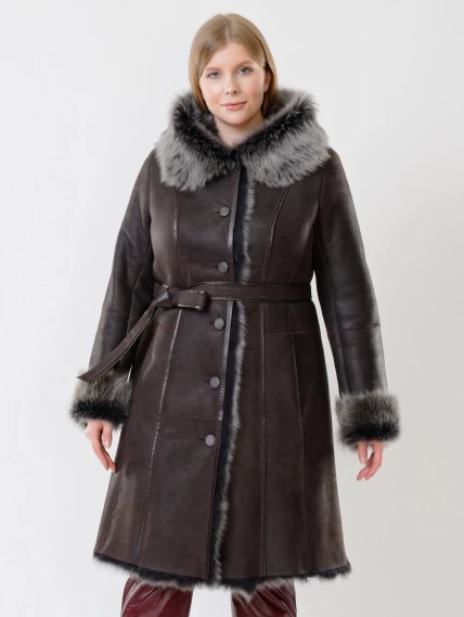 Зимний комплект женский: Дубленка 123НК + Брюки 02, коричневый/бордовый, р. 42, арт. 111249-4