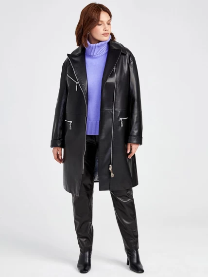 Кожаный комплект женский: Плащ 3015 + Брюки 02, черный, р. 46, арт. 111190-0