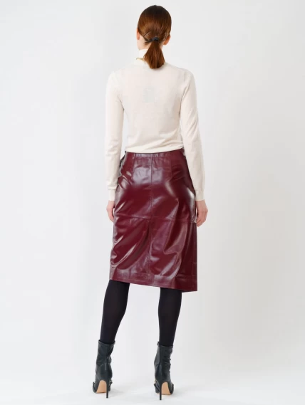 Кожаная юбка миди с запахом 07, бордовая, размер 42, артикул 85351-5
