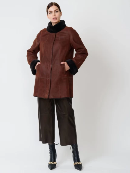 Женская дубленка на молнии с воротником стойкой 267, виски, размер 44, артикул 61822-3