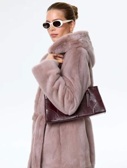 Норковая шуба женская с капюшоном под пояс Лолита(к), пудровая, размер 46, артикул 34170-0