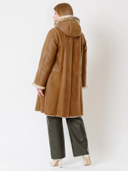 Женская дубленка с капюшоном и отделкой из меха норки 225у, бежевая, размер 50, артикул 14840-4