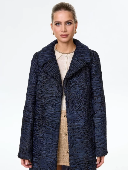 Длинное пальто из меха каракульчи для женщин премиум класса Лола(ав), синее, размер 48, артикул 33970-3