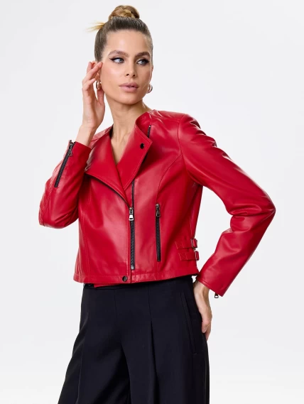 Красная кожаная женская косуха 389, размер 46, артикул 90431-0