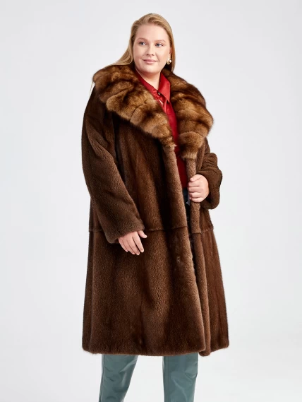 Зимний комплект женский: Шуба из меха норки с соболем 4021(авс) + Брюки 03, коричневый/оливковый, р. 44, арт. 111200-4