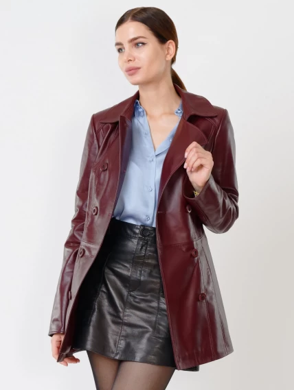 Женский утепленный кожаный двубортный френч 309ш, бордовый, размер 48, артикул 90841-0